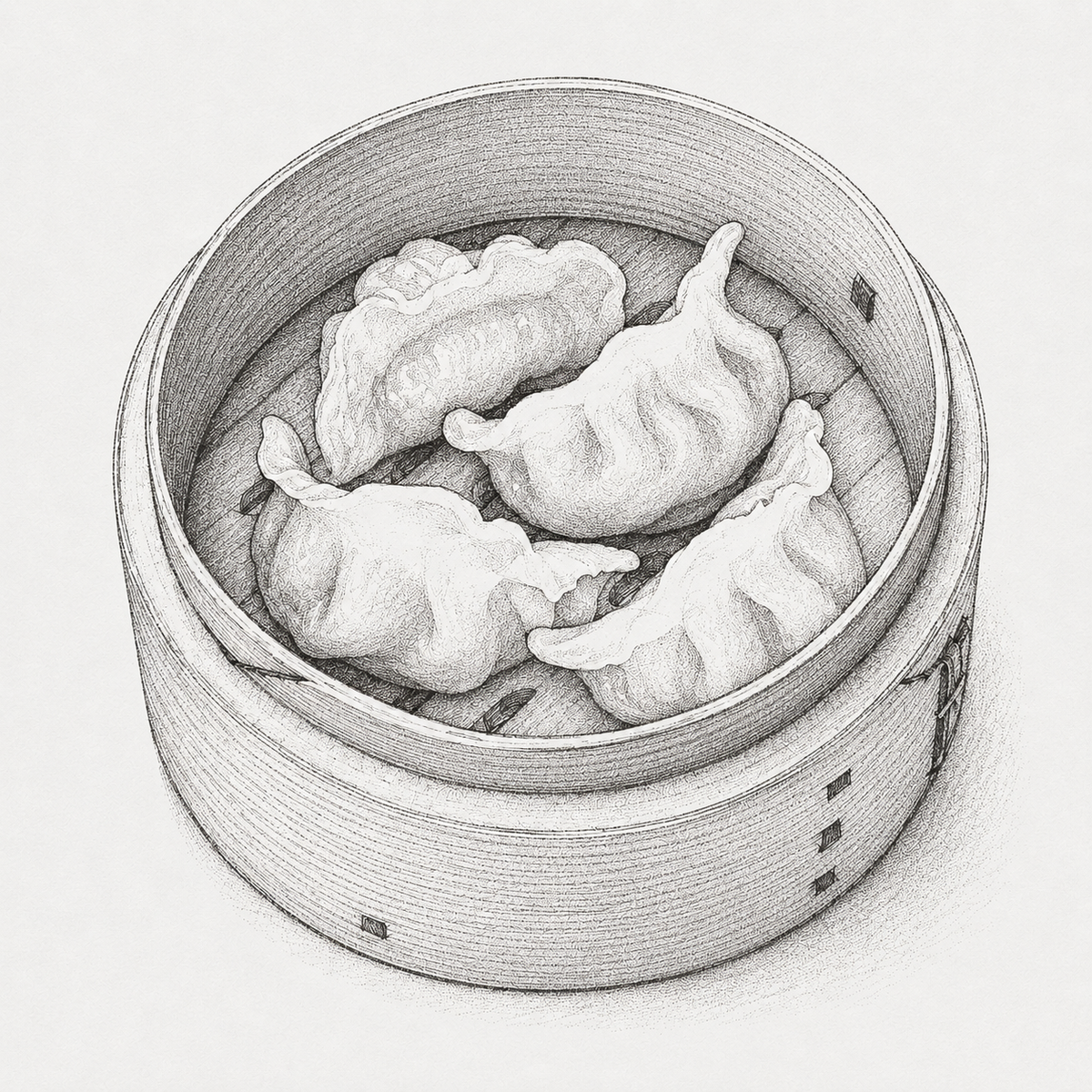 皿に盛られた蒸し上がりの俯瞰線画イラスト